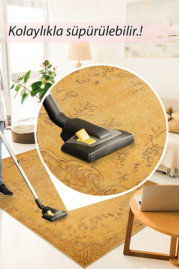 Dorian Eskitme Desenli Dokuma Taban Dekoratif Sarı Halı AL 27 - 8