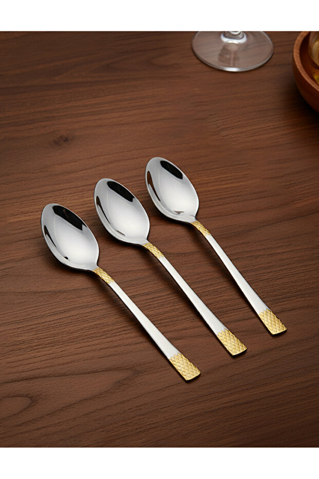 3-Piece Gold & Silver Stainless Steel Tea Spoon Set - Elegant Luxury Cutlery,BB3799