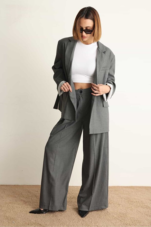 Gray Oversize Jacket Pants Set - 3