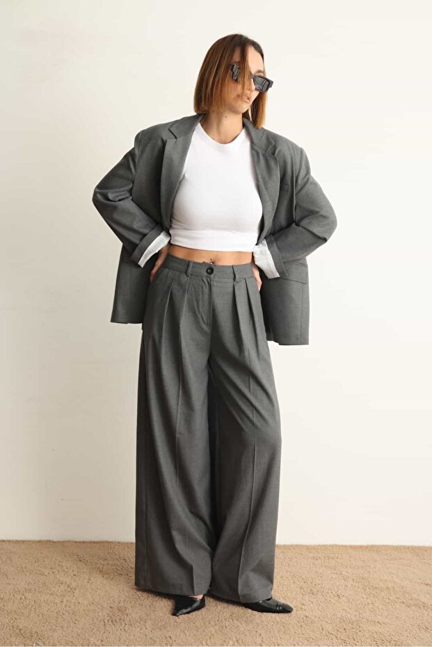 Gray Oversize Jacket Pants Set - 1