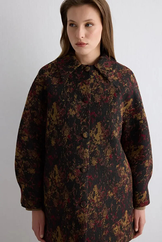 Yakalı Jakar Kaftan - Siyah - 2