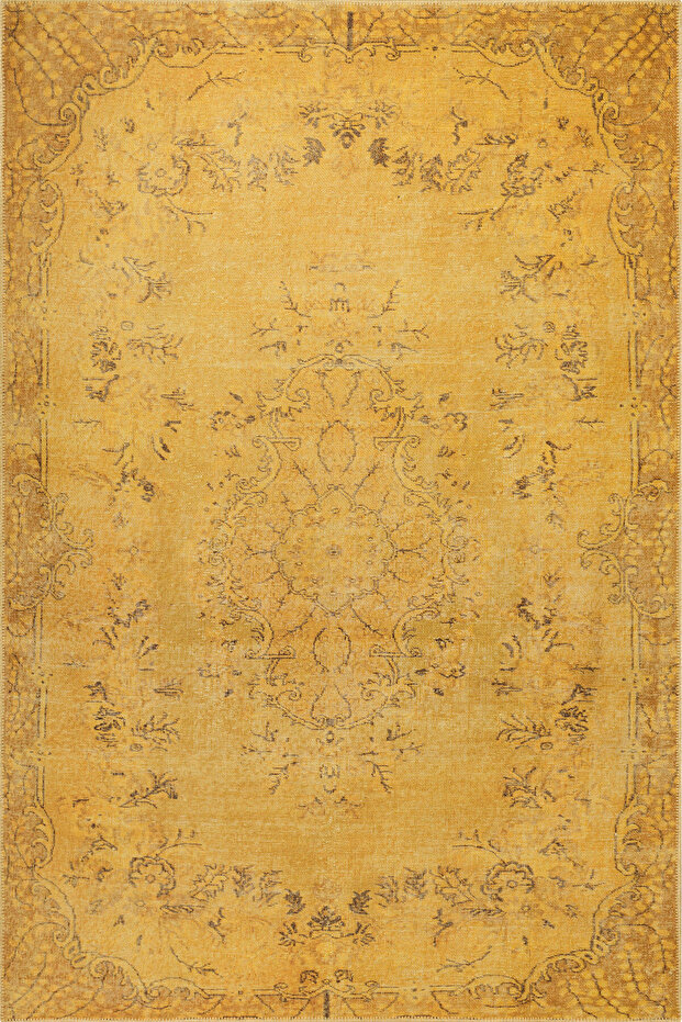 Dorian Eskitme Desenli Dokuma Taban Dekoratif Sarı Halı AL 27 - 3