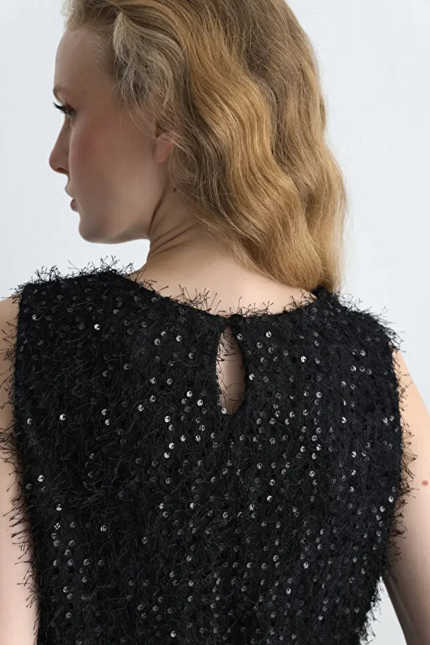 Kolsuz Pullu Jarse Bluz - Siyah - 6