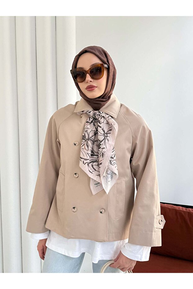 Double-Breasted Collar Short Trench Coat 999001 - Beige