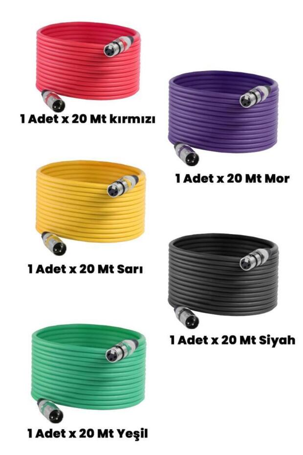 Mxl-20m-5x Kaliteli Xlr To Xlr 20 Mt. Mikrofon Kablosu (5 Adet 5 Renk) - 2