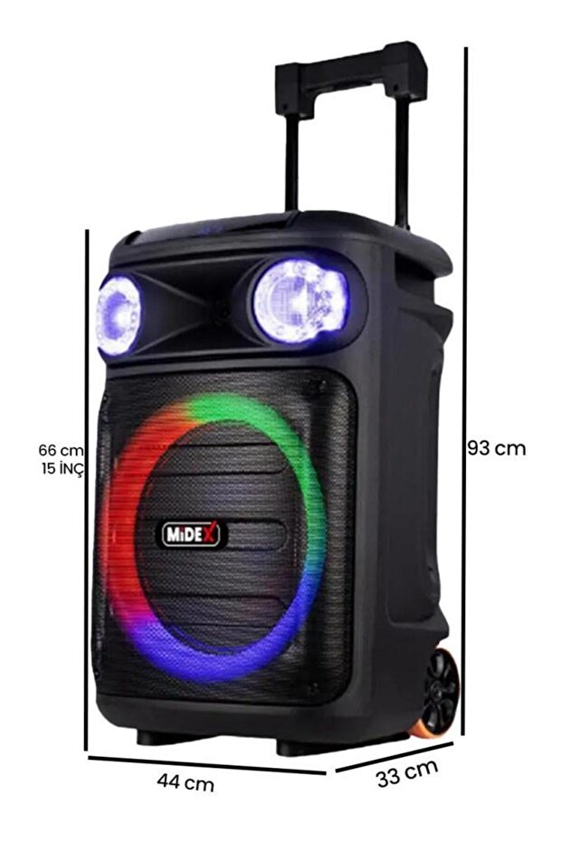 MXR-1300 Mikrofonlu Şarjlı Portatif Taşınabilir Ses Sistemi Hoparlör (Akülü 15 İnç 1300 WATT) - 3