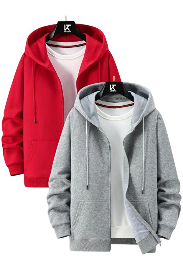 2-Piece Hooded Unisex Zippered Sweatshirt / Cardigan