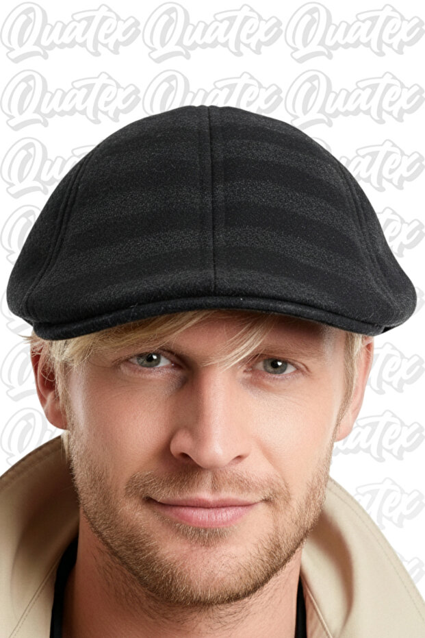 Kaşe Winter Duck Hat - Black 100% Kaşe Fabric Unisex Model