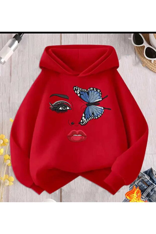 Women's Oversize Butterfly and Face Printed Hoodie