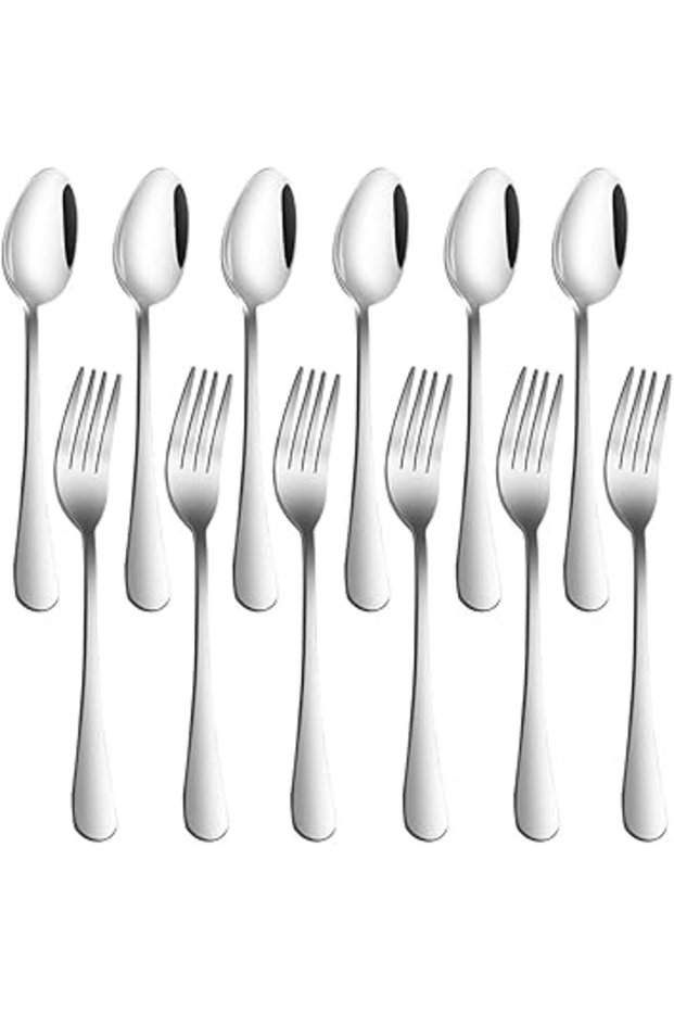 findTop Set of 12, Stainless Steel Dinner Forks and Spoons, Heavy-duty Forks (8 Inch) and Spoons (7