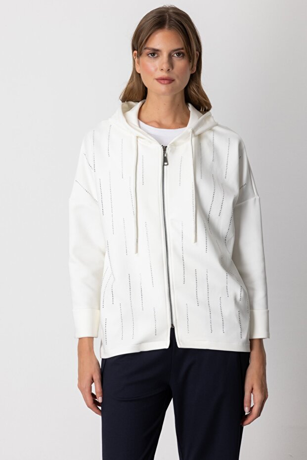 Taş İşlemeli Kapüşonlu Eşofman Üstü - 1