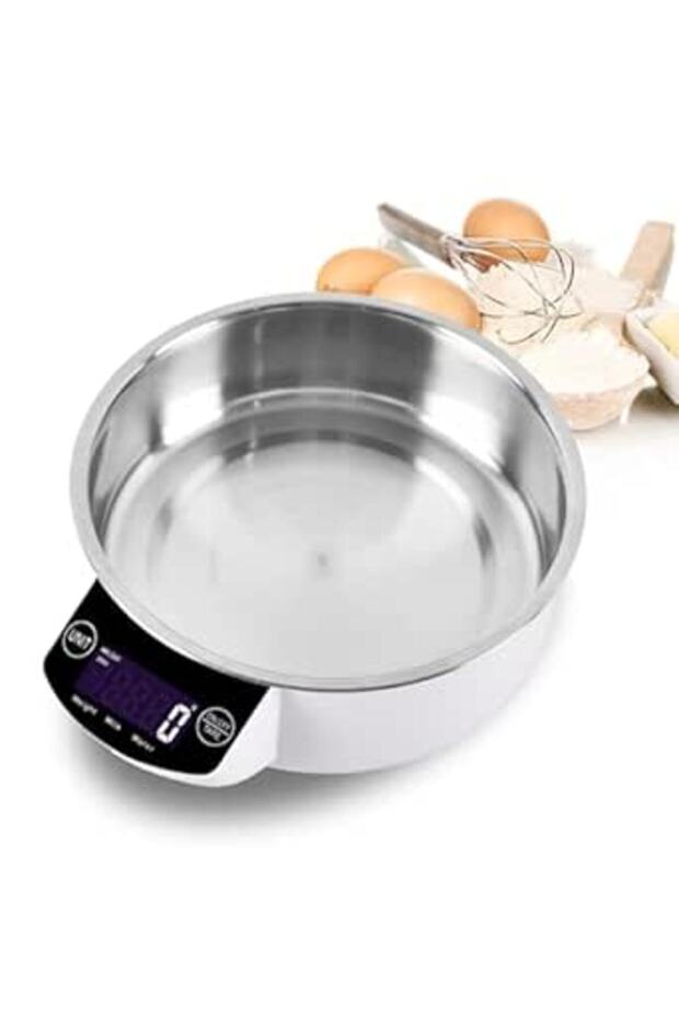 Food Scale, Digital Kitchen Scale with Bowl Stainless Steel Backing Scale Wet and Dry Food Weighing