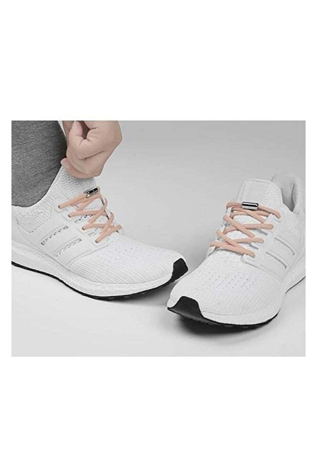 Elastic No Tie Shoe Lace Pair (Apricot Lace with Silver Cap)