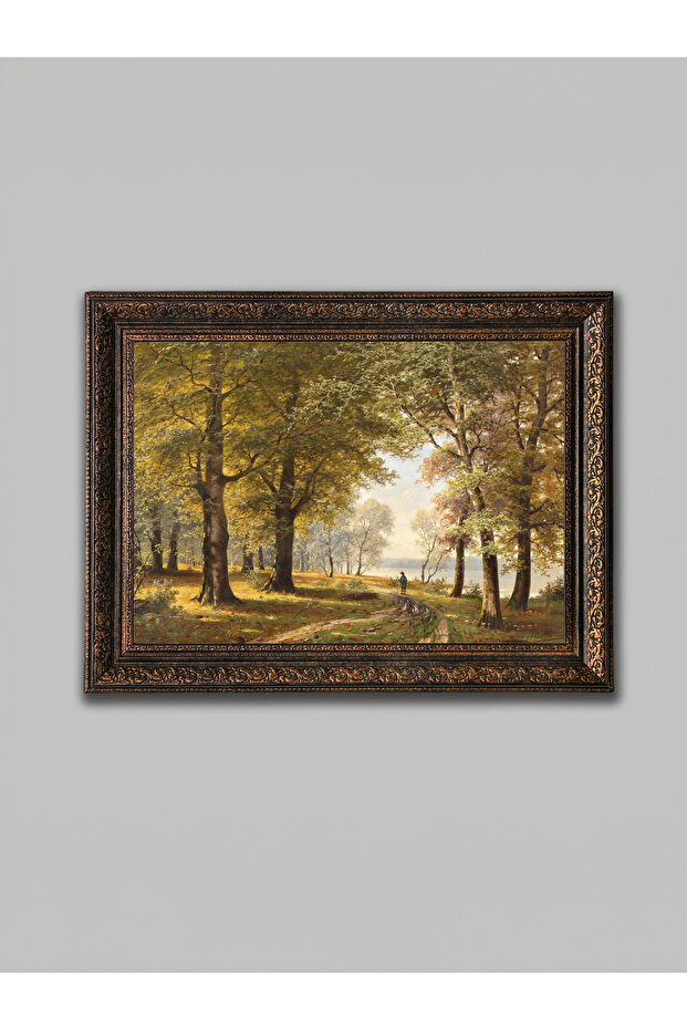 WoodyArts Orman Yolu Manzarası Tablo – Bronz Eskitme Çerçeve