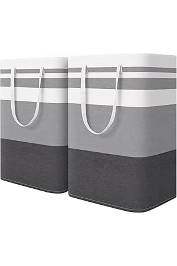 Purfex 2-Pack Laundry Basket 75L, Waterproof, Freestanding Large Laundry Hamper, Collapsible Tall wi