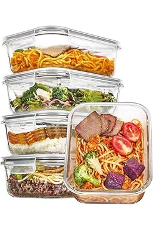 Vtopmart 5 Pack 35oz Glass Containers with Snap Locking Lids, Containers for Kitchen Food, for Micro