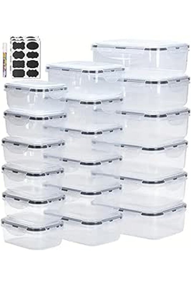PREMIFY 18pcs Food Storage Container Set with Locking Lids + 20 Labels, Large Rectangular (Space Sav