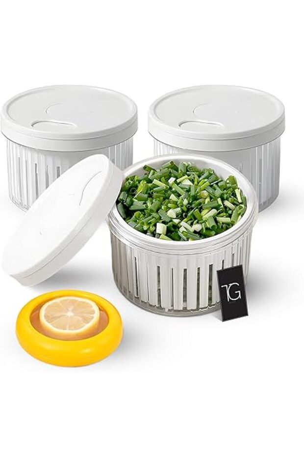 TruGlo 3pcs Food Storage Container with Drain Basket Round Drain Sealed, Fridge Container and Organi