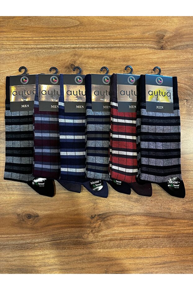 Men's Winter Modal Patterned Seamless Comfortable Socks 6 Pack - 1