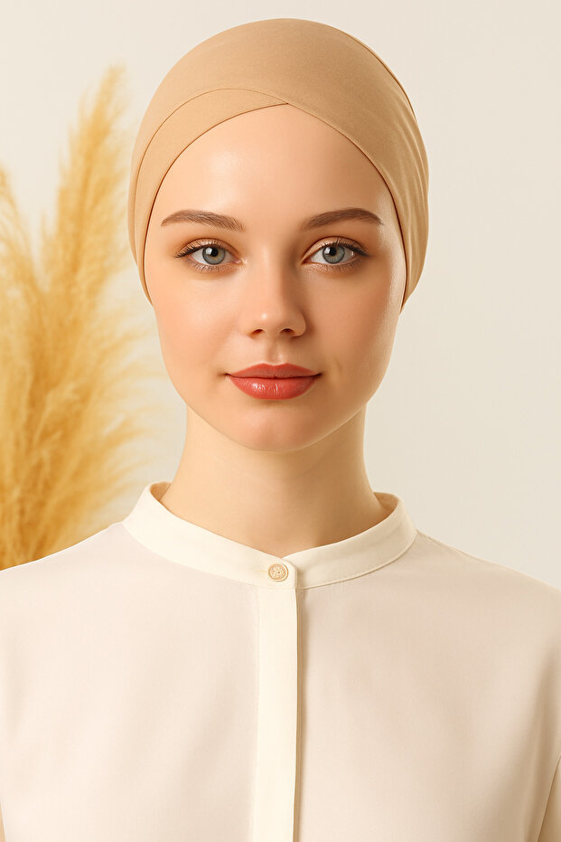 Women's Hijab Tie-Back Seamless Cross Bonnet Brown