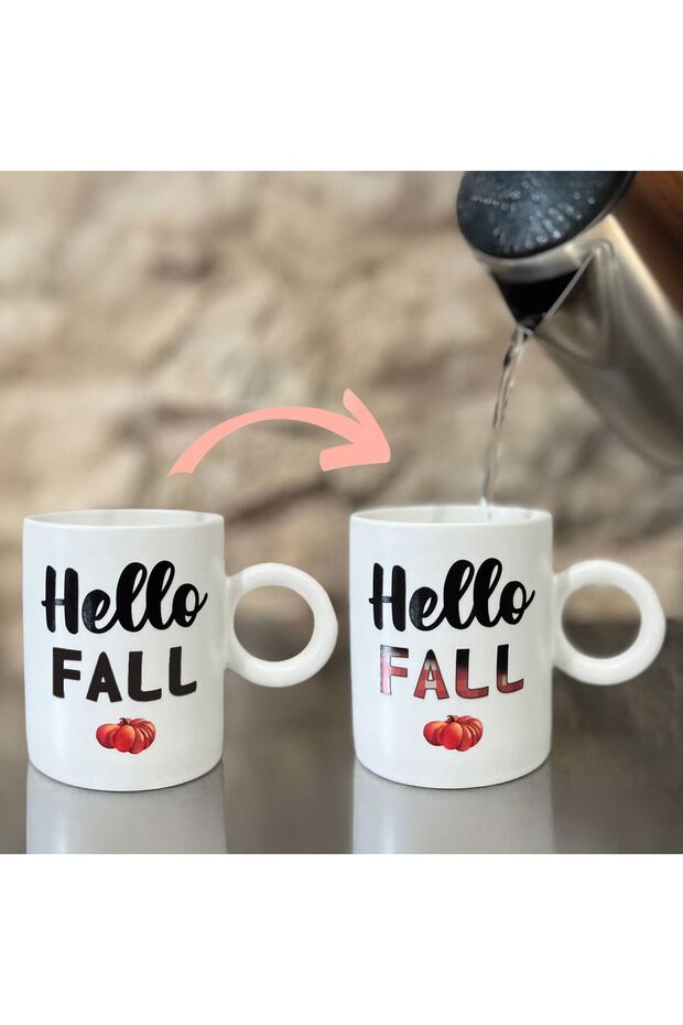 White Ceramic Mug with "Hello Fall" Pattern Color Changing 350ml - 1