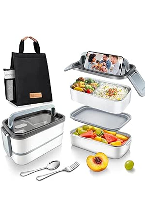 Adando Stainless Steel Lunch Box: 1400ml Double Layer Microwave-Safe Bento Box - 304 Leakproof Bento