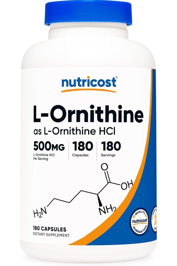 L-Ornithine 500Mg, 180 Capsules - Non-GMO and Gluten Free