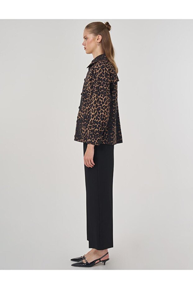 سترة بنقشة الفهد باللون البني الداكن - 5