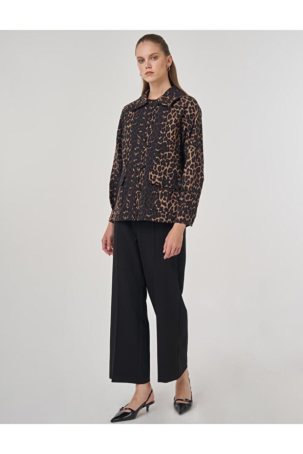 سترة بنقشة الفهد باللون البني الداكن - 2