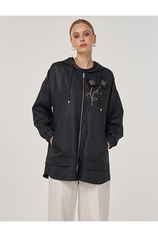 İşlemeli Sweatshirt Siyah - 1