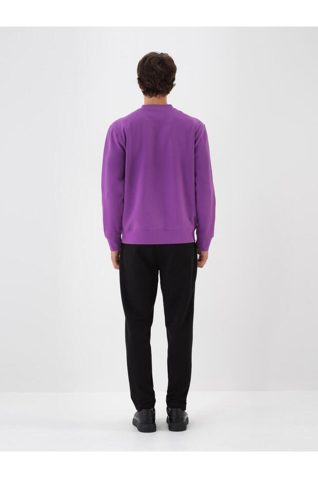 Erkek Mor Pamuklu Basic Sweatshirt - 4