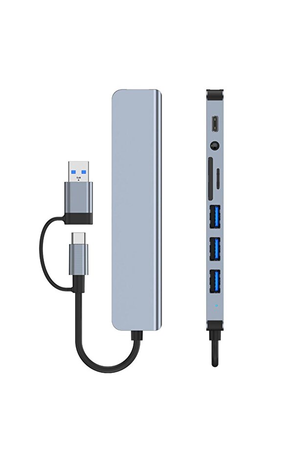 8 in 1 USB Type-C Çok Portlu Hub USB 3.0 2.0 3.5 mm Ses TF SD Kart Çevirici Adaptör - 5