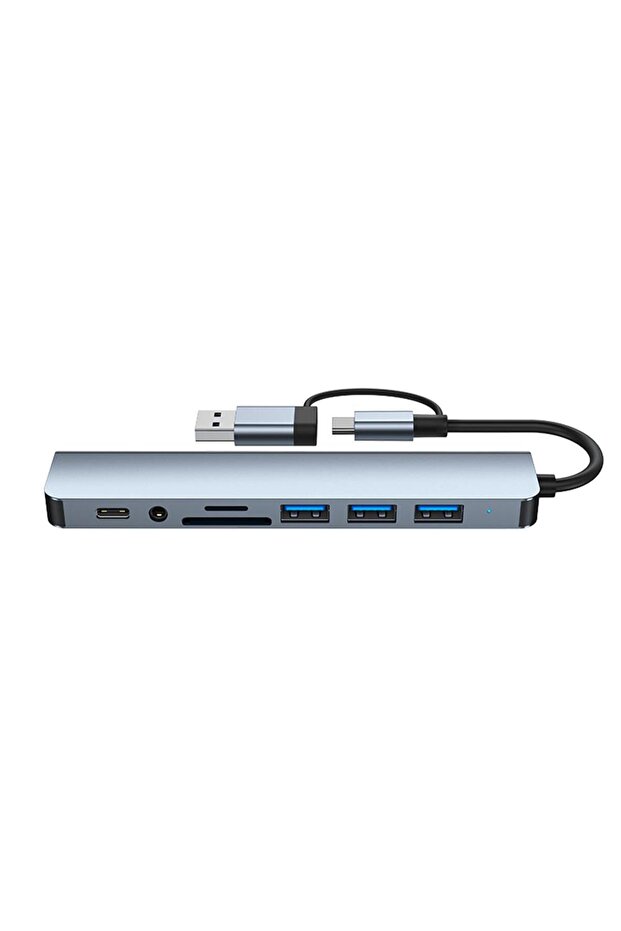 8 in 1 USB Type-C Çok Portlu Hub USB 3.0 2.0 3.5 mm Ses TF SD Kart Çevirici Adaptör - 4