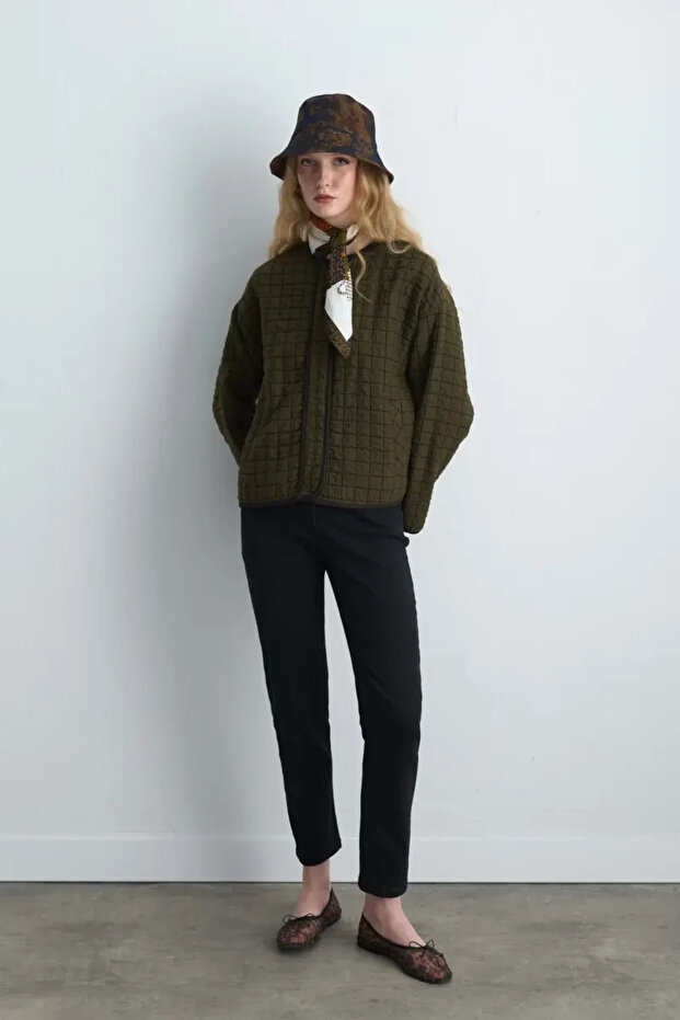 Kapitone Ceket - Haki - 5