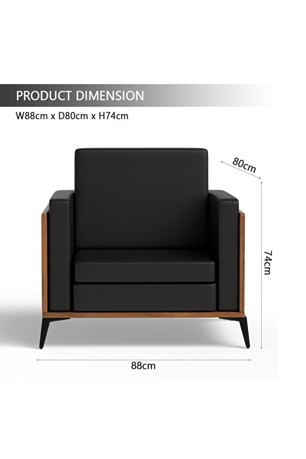 KD 3326 Natural Dijon Walnut Wooden Single Seat Sofa with PU Cushion for Offices, Home-Black - 4