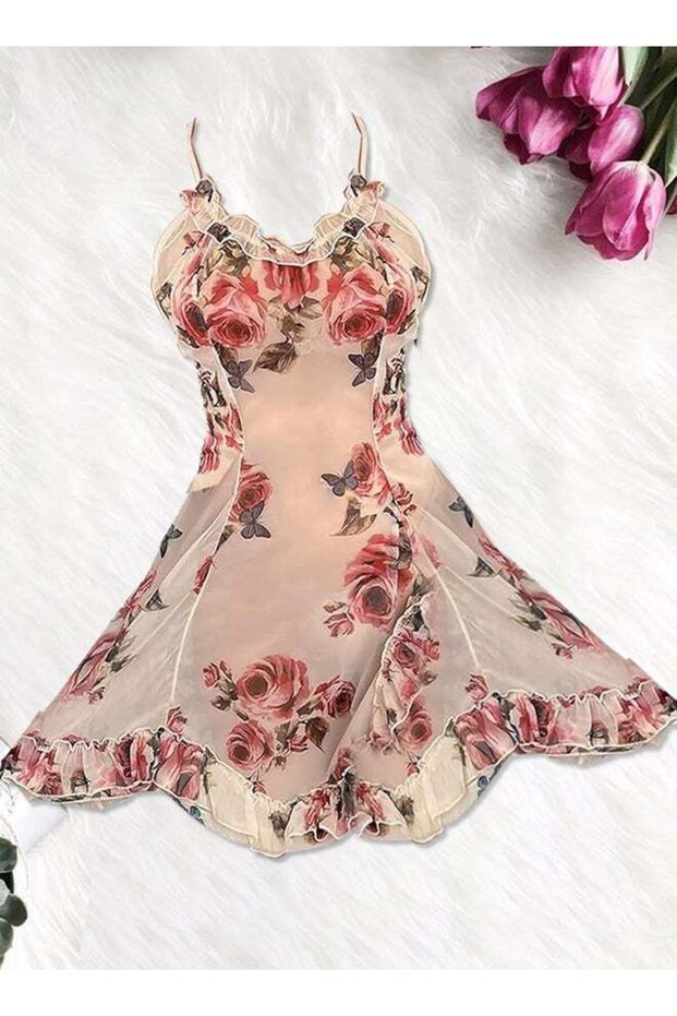 Women's V Neck Lace Suspender Nightdress