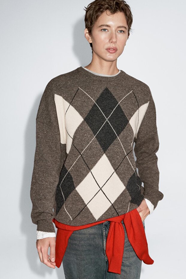 %100 yün Argyle triko kazak - 3