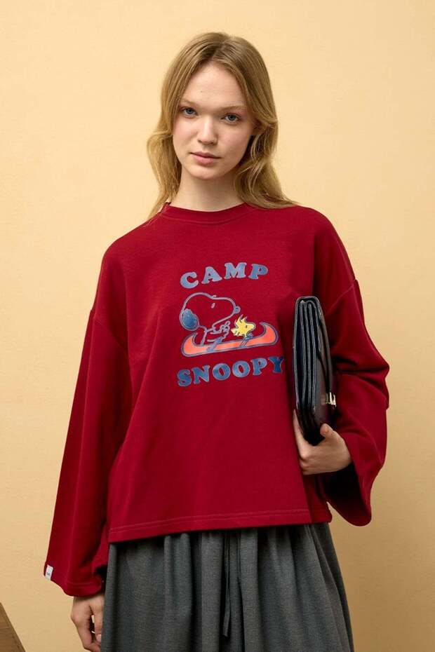 Bordo Soopy Baskılı 3 ip Crop Sweat - 1