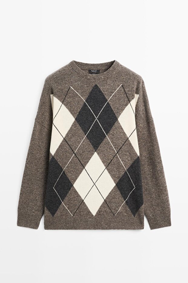 %100 yün Argyle triko kazak - 5