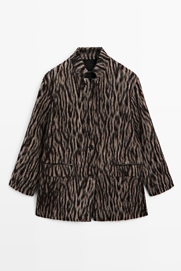 Yılan desenli yün kaban - 5