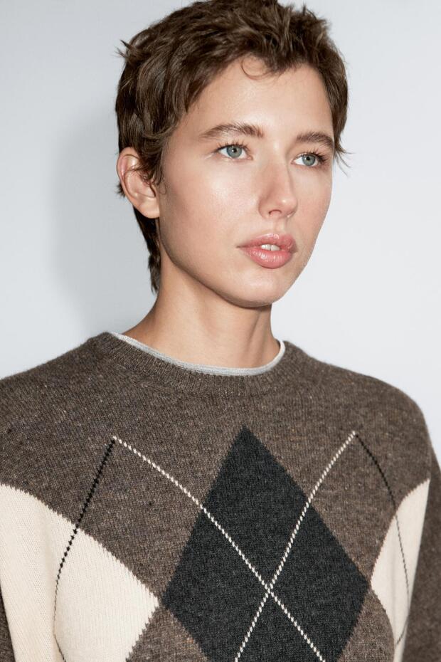 %100 yün Argyle triko kazak - 4