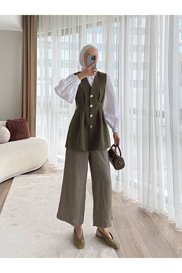 Düğmeli belden oturtmalı yelek - 1