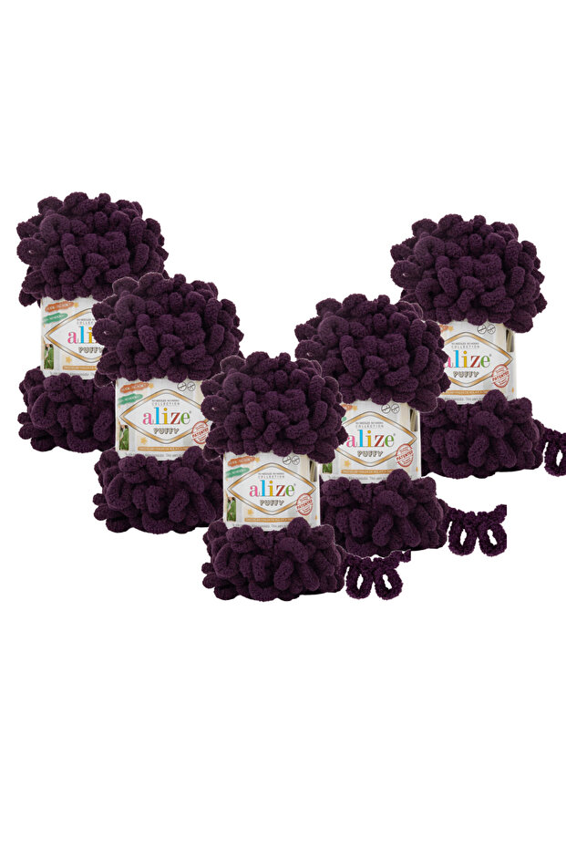 ( 5 Adet ) Puffy El Örgü Ipliği 5'li Paket - 986 - 100 Gr. 9 Mt. Parmak Örgü Ipi - 1