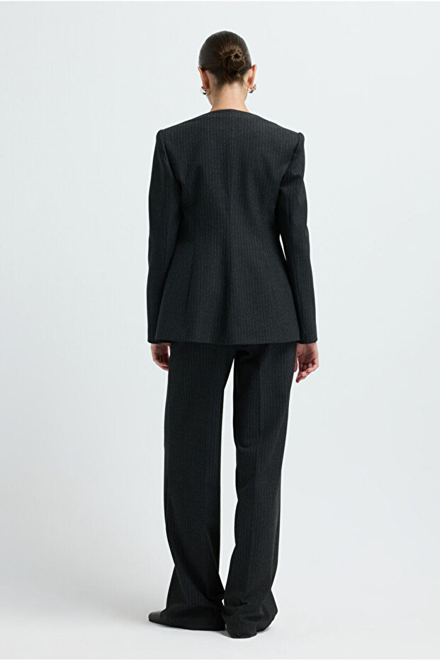 Yünlü V Yaka Ceket - 6