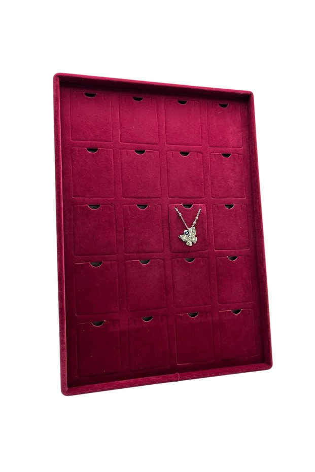 Dikine Suede Fabric Burgundy 34-24 cm Pedestal Necklace Display Stand with 20 Pads