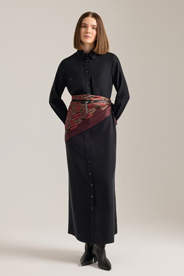 Önden Düğmeli Modal Gömlek Elbise - 1