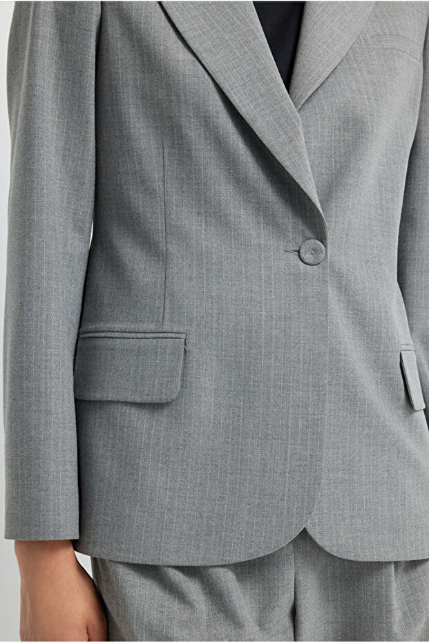 Çizgili Blazer Ceket - 2