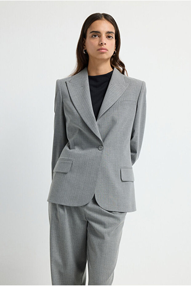 Çizgili Blazer Ceket - 5