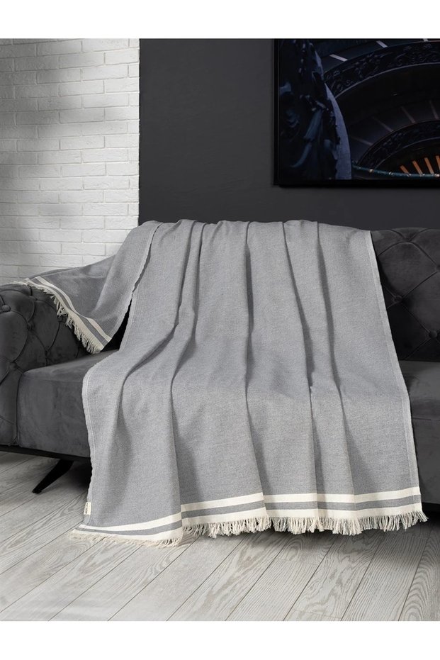 Alinda Cotton Maxi Size Arm Covering Non-Slip Anti-Sweat Sofa Cover (170X300) - Gray