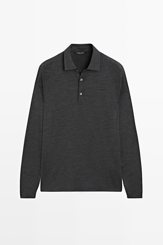 Yün karışımlı triko polo yaka kazak - 5